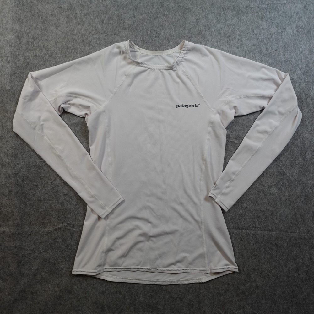 Patagonia Top Women Extra Small Off White Crew Neck Long Sleeve Baselayer UPF 50